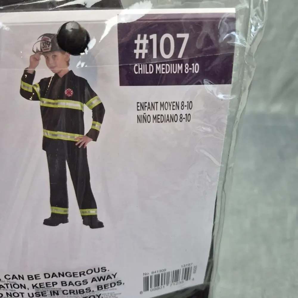Kids Firefighter Halloween/Cosplay Costume Medium 8-10 Jacket Pants Helmet - Picture 5 of 8